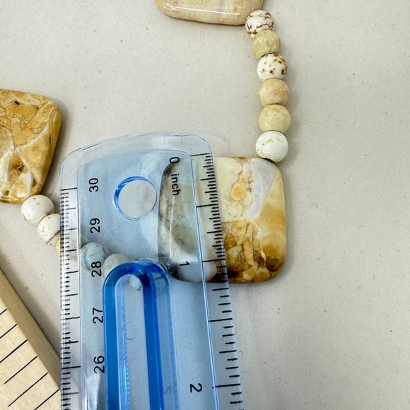 Natural Stone Square Bead Statement Necklace Beige Brown Earthy Bohemian - Picture 8 of 8